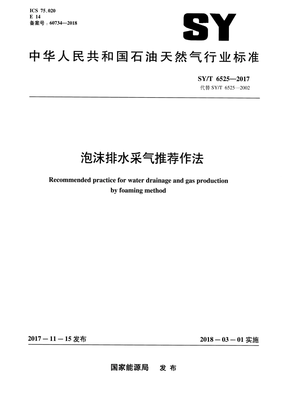 SY／T 6525-2017 泡沫排水采气推荐作法.pdf_第1页