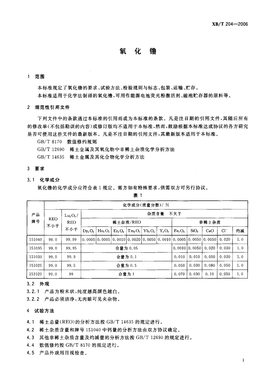 XB／T 204-2006 氧化镥.pdf_第3页