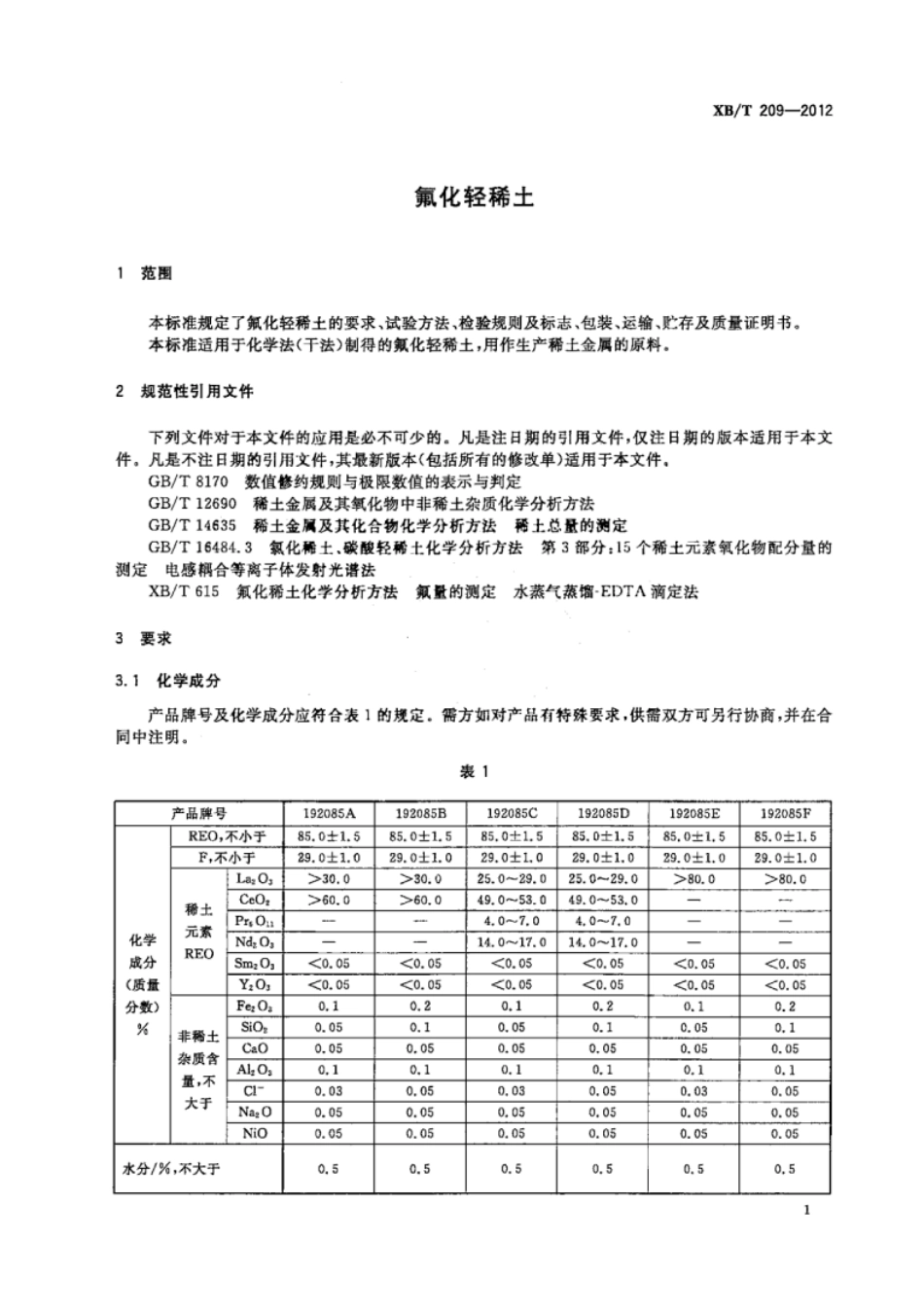 XB／T 209-2012 氟化轻稀土.pdf_第3页
