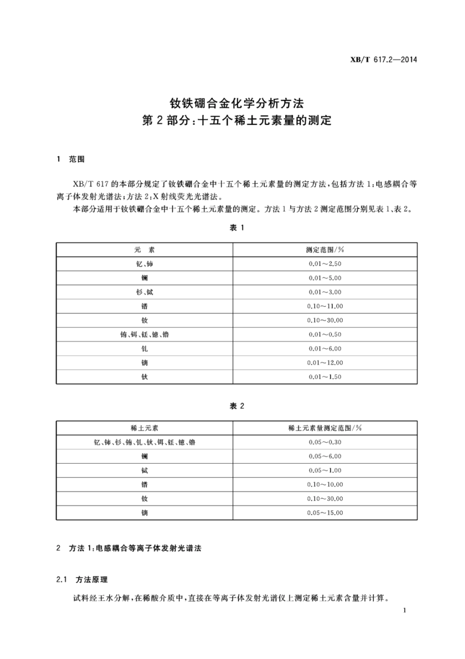 XB／T 617.2-2014 钕铁硼合金化学分析方法 第2部分：十五个稀土元素量的测定.pdf_第3页
