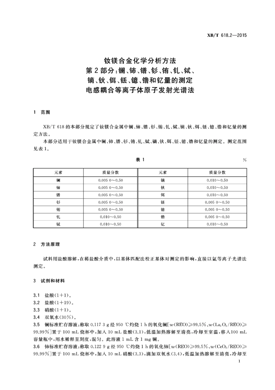 XB/T 618.2-2015 钕镁合金化学分析方法 第2部分:镧、铈、镨、钐、铕、钆、铽、镝、钬、饵、铥、镱、镥和钇量的测定电感耦合等离子体原子发射光谱法.pdf_第3页