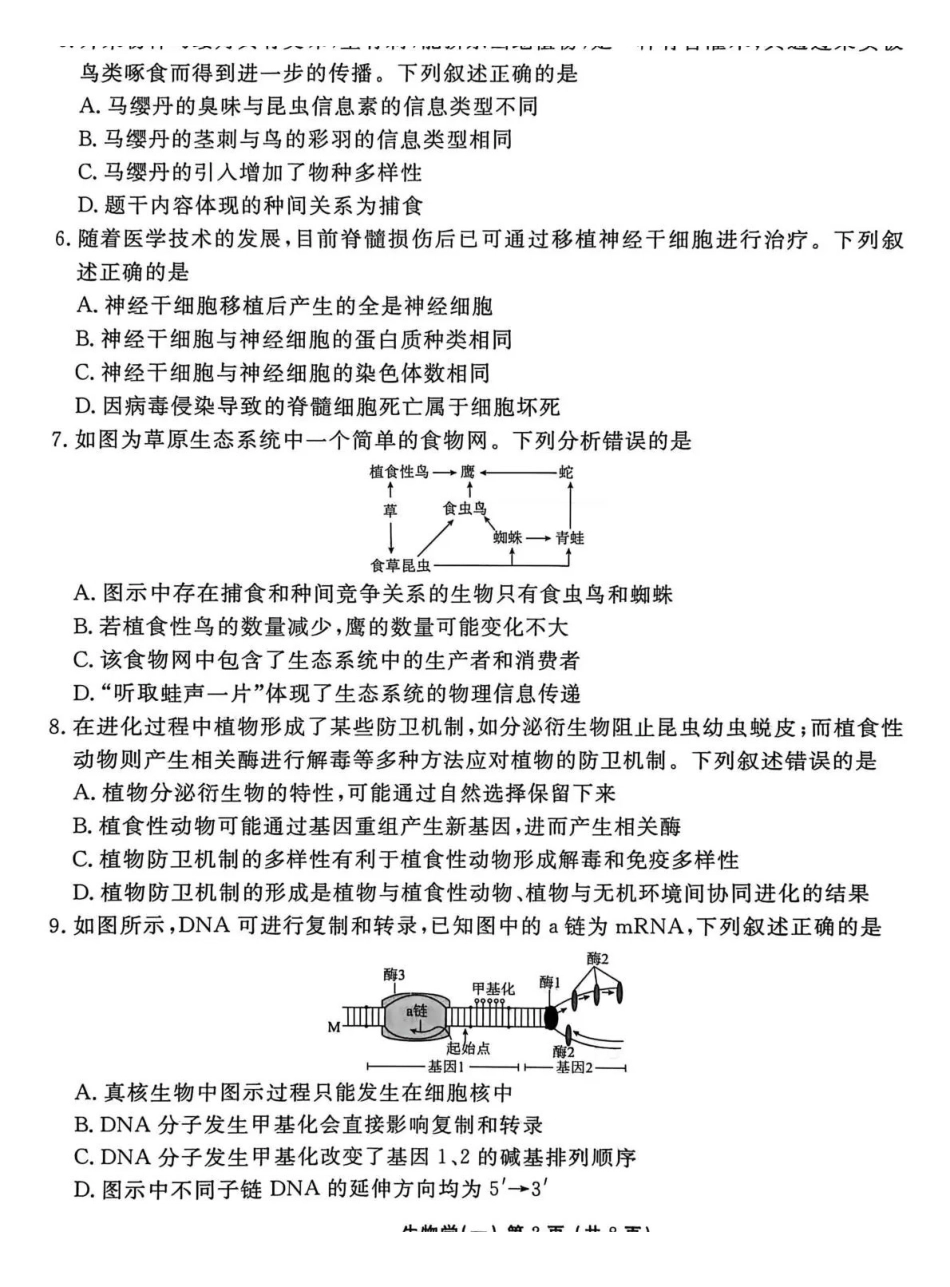 2026年普通高中学业水平选择性考试模拟试题（一）生物+答案.pdf_第2页