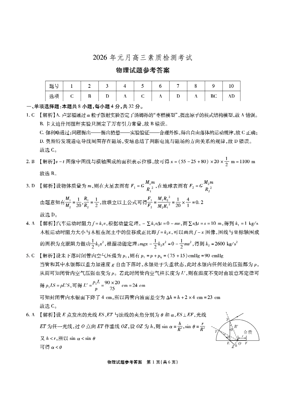 安徽六校2026年元月高三素质检测考试物理答案.pdf_第1页