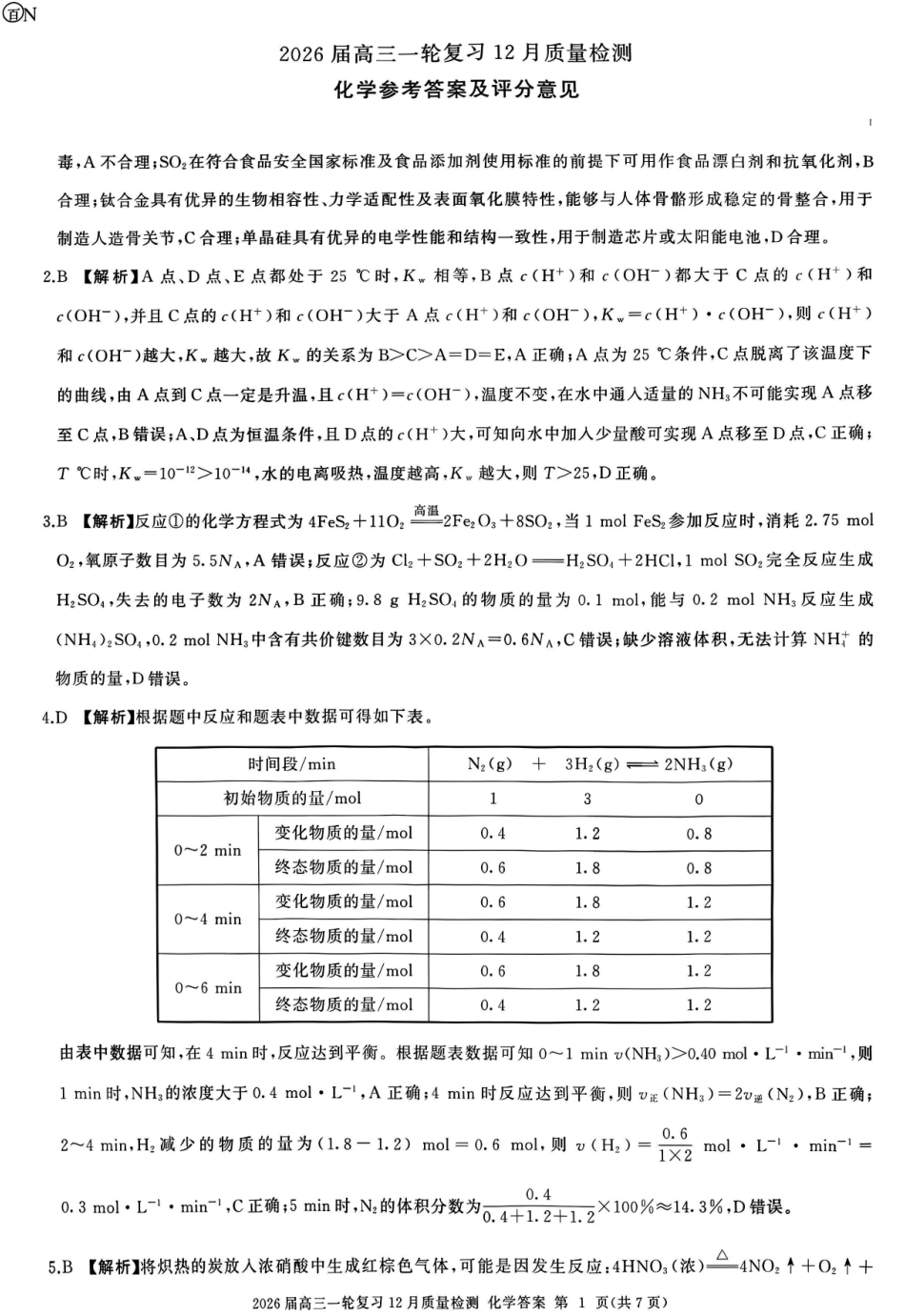 百师联盟2026届高三一轮复习12月质量检测化学答案.pdf_第1页
