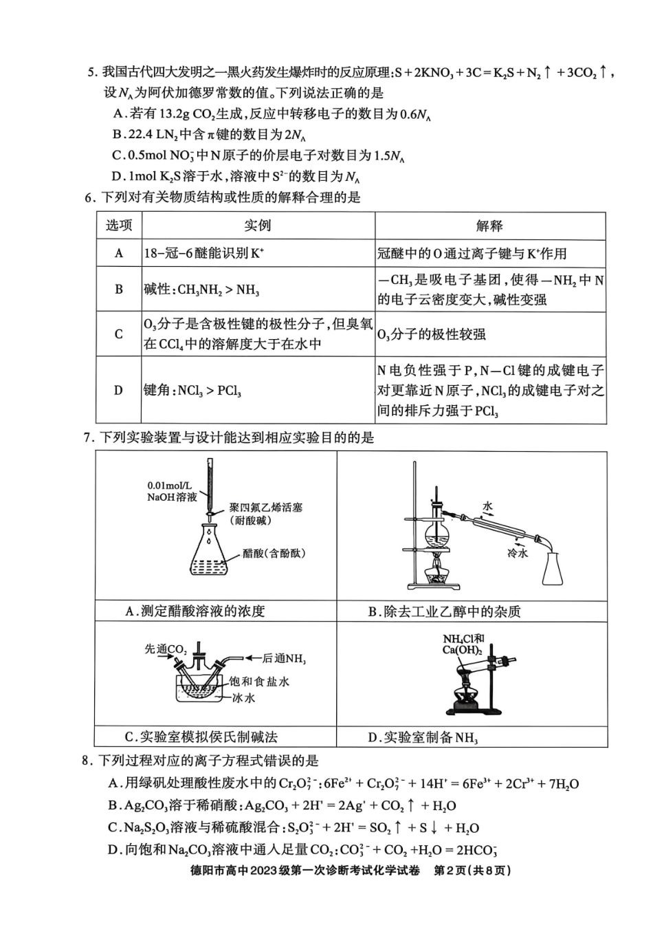 德阳市高中2023级第一次诊断考试化学.pdf_第2页