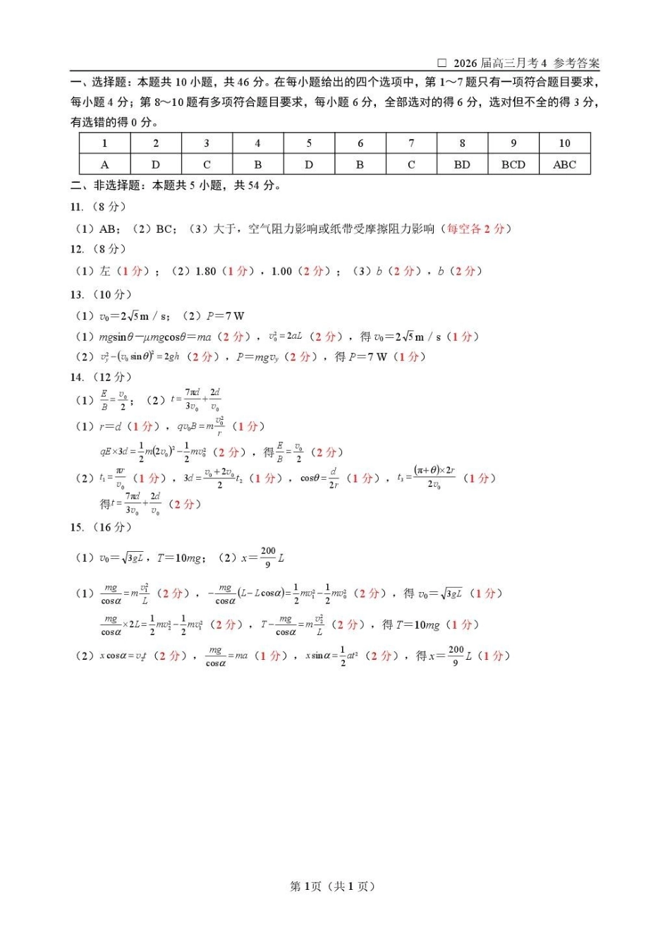 哈尔滨市第六中学2023级上学期期末考试物理答案.pdf_第1页