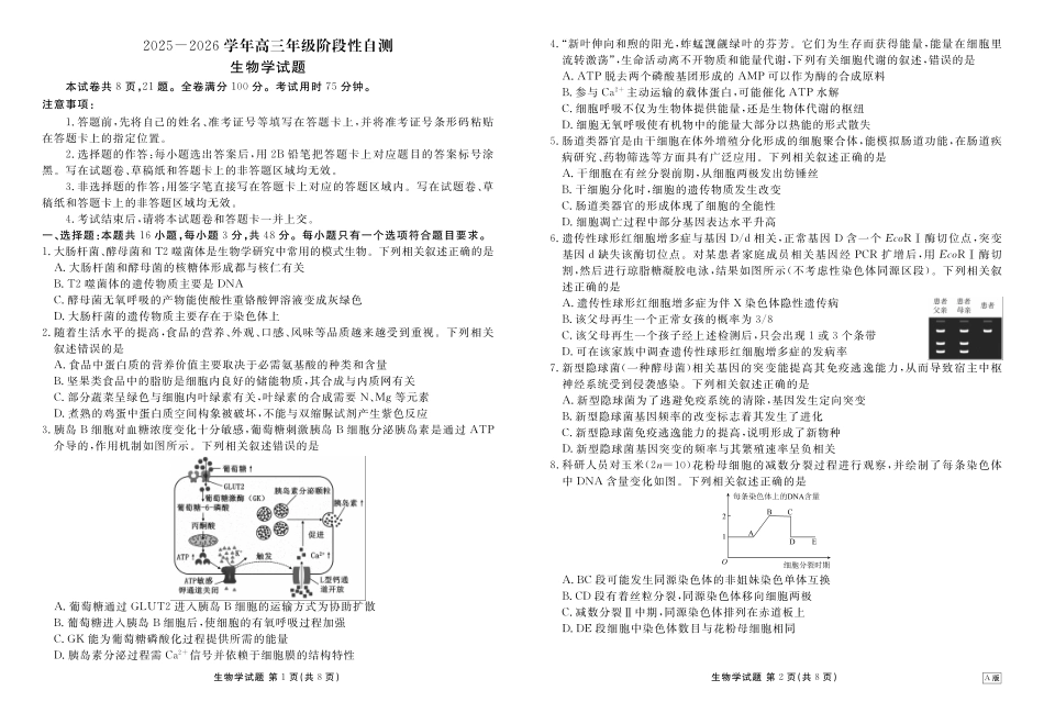 河南衡水金卷2026届高三上学期12月阶段性自测生物.pdf_第1页