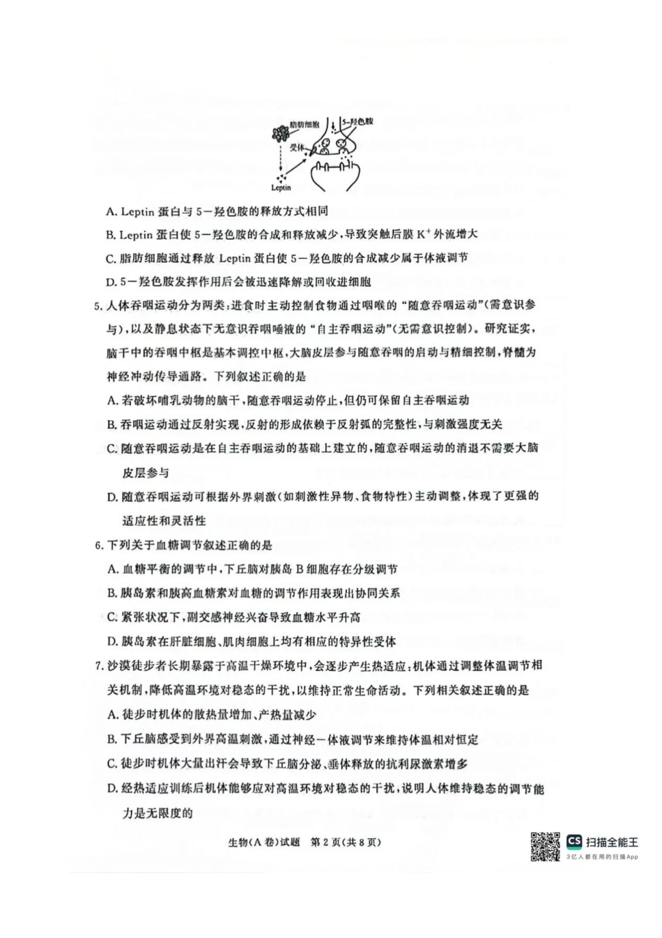 河南商丘市青桐鸣2025-2026学年高二上学期青桐鸣联考生物试卷（A卷）含答案.pdf_第2页