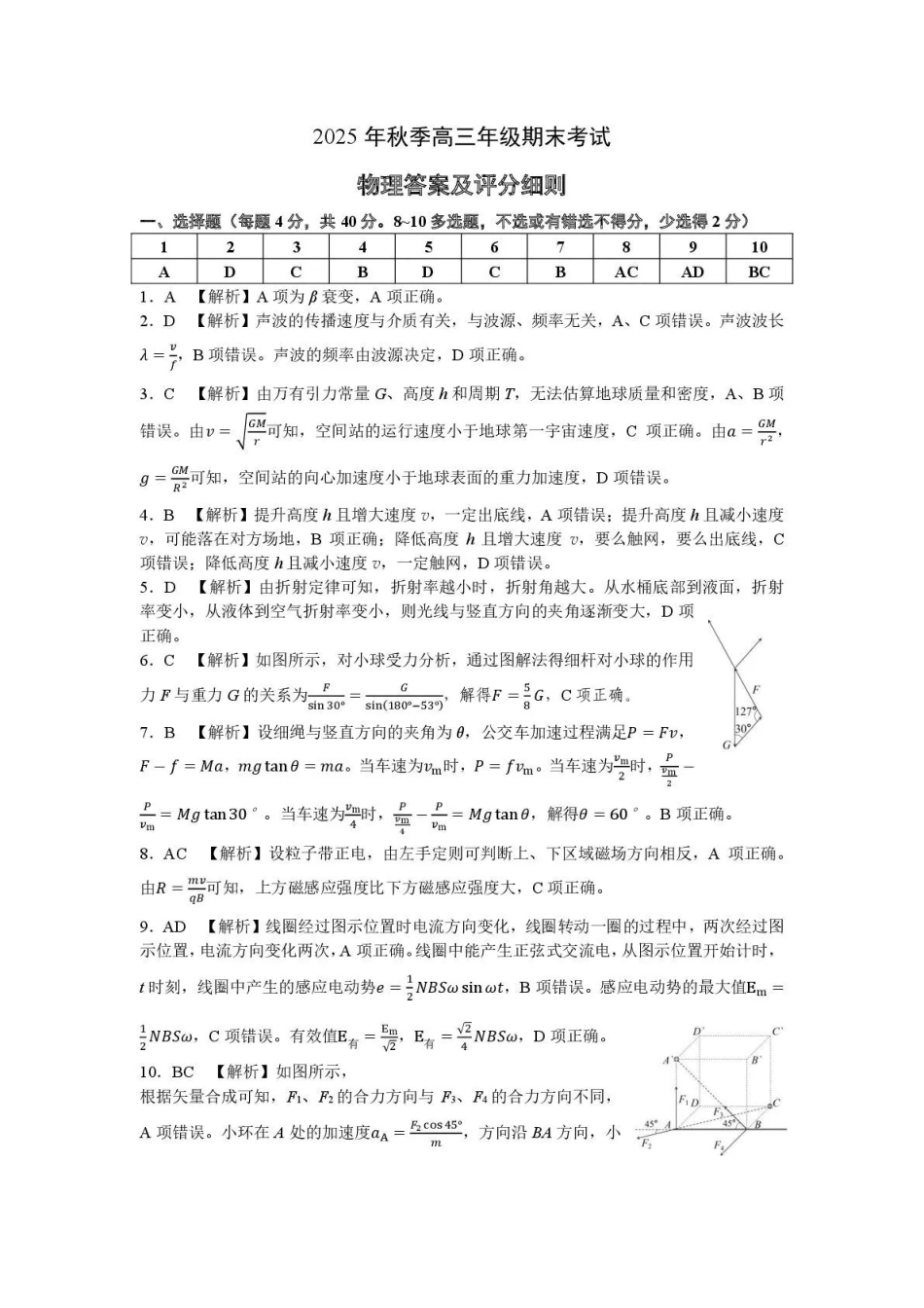 黄冈市2025年秋季高三年级1月期末考试物理答案.pdf_第1页