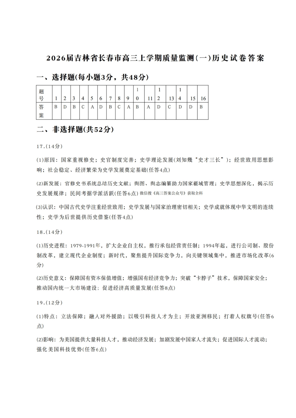 历史吉林长春市2026年高三年级毕业班质量监测(一)（长春一模）(1.6-1.7).pdf_第1页