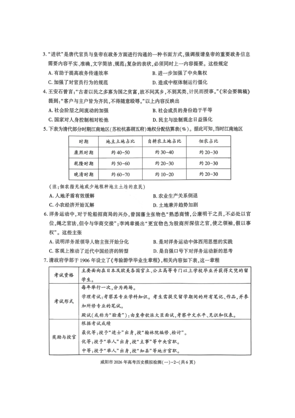 历史陕西咸阳市2026年高考模拟检测（一）(咸阳一模)(1.9-1.10）.pdf_第2页