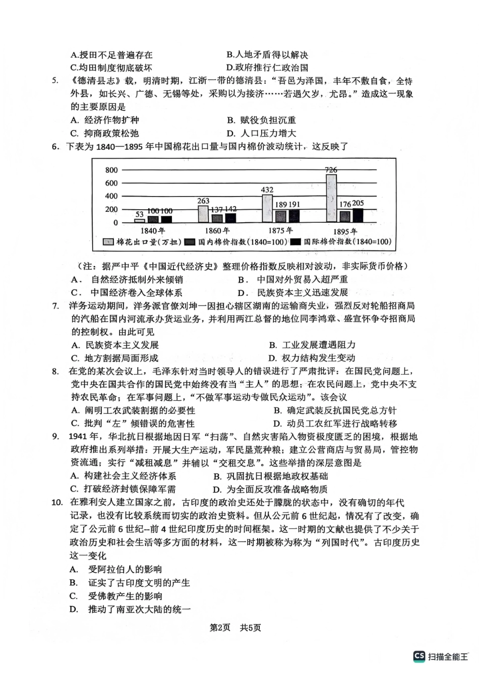 绵阳南山中学高2023级高三第五次教学质量检测历史.pdf_第2页