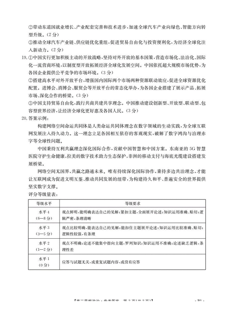 山东2025-2026学年高二上学期“质量监测”联合调考（26-173B）政治答案.pdf_第2页