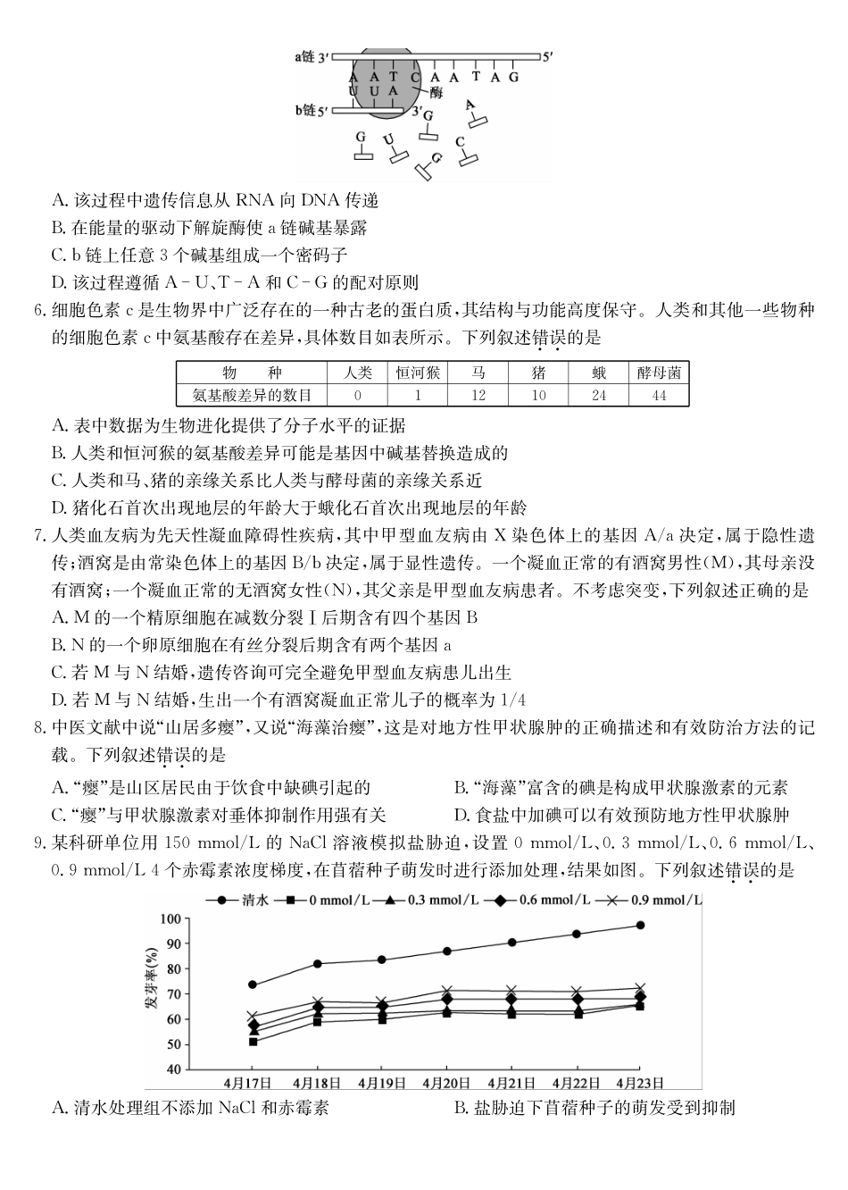 生物(下标AG)安徽九师联盟2025-2026学年高三（1月）第五次质量检测（1.13-1.14).pdf_第2页