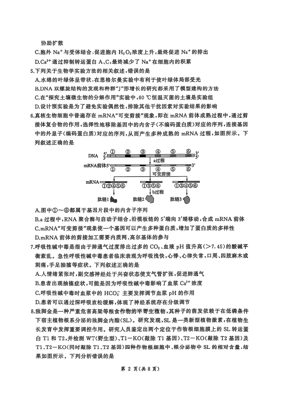 生物+答案解析河北2025-2026学年第一学期2026届高三上学期1月检测(1.13-1.14).pdf_第2页