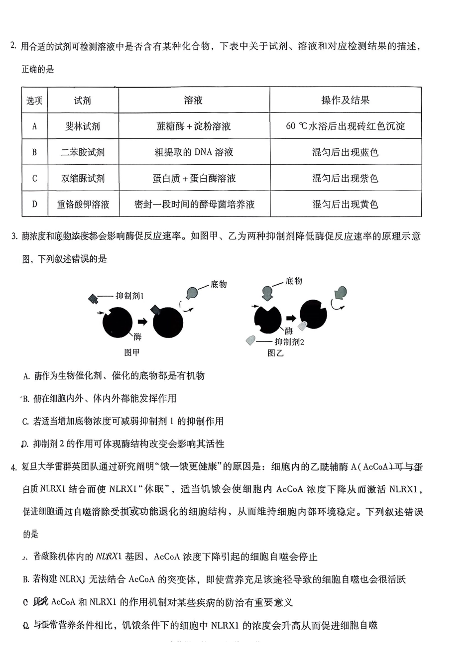 生物+答案云南昆明市第一中学2026届高三年级第五次联考(12.30-12.31).pdf_第2页