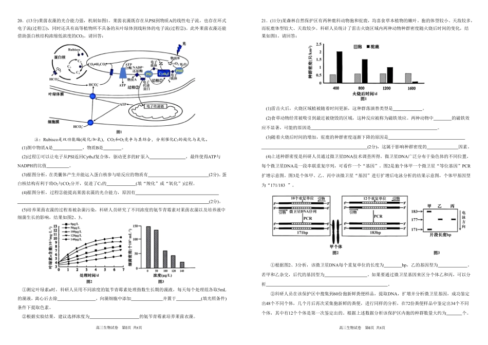 生物安徽合肥一中2025-2026学年高2026届高三上学期1月考试(1.12-1.13).pdf_第3页