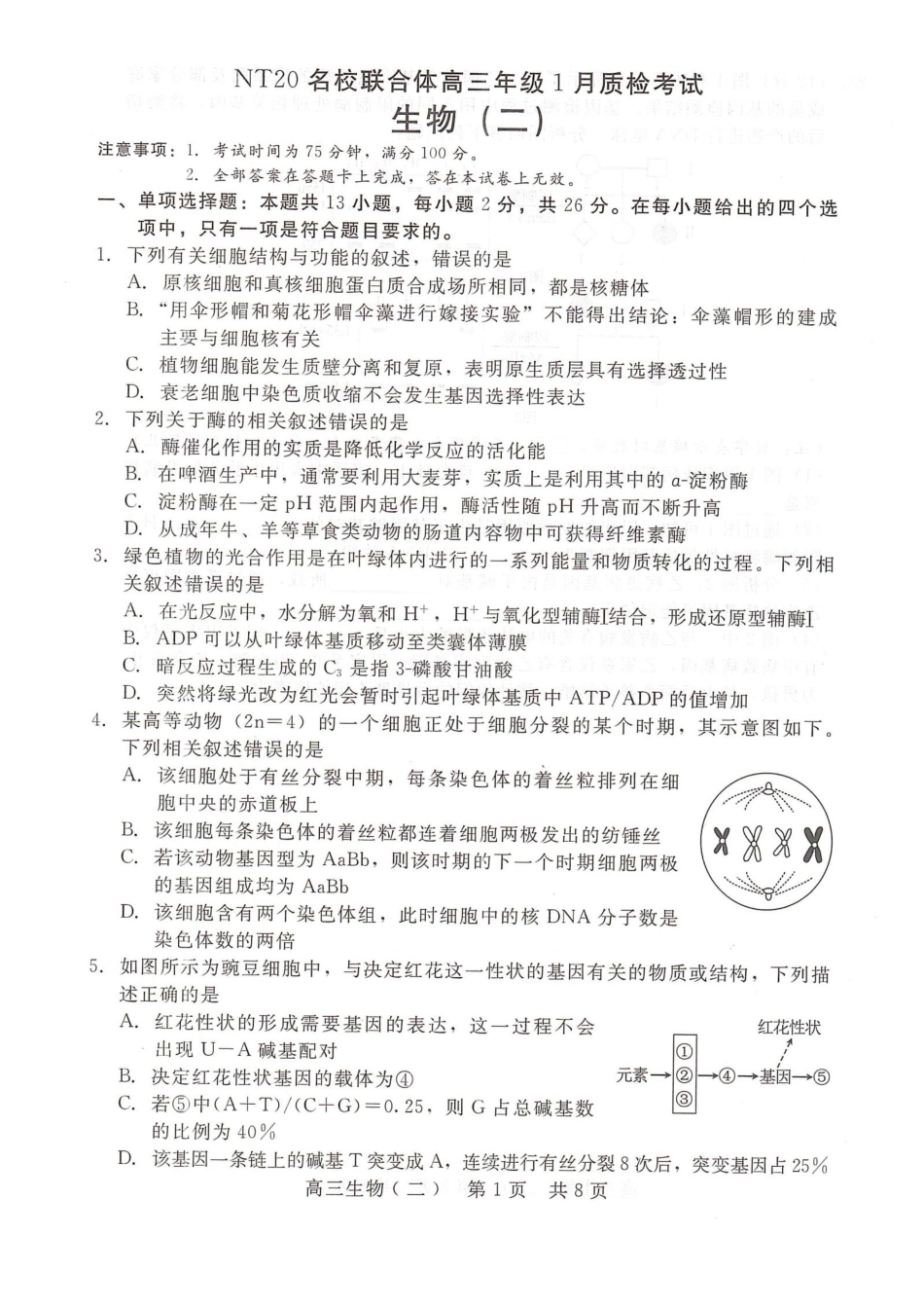 生物河北NT20名校联合体高三年级1月质检考试（1.6-1.7）.pdf_第1页