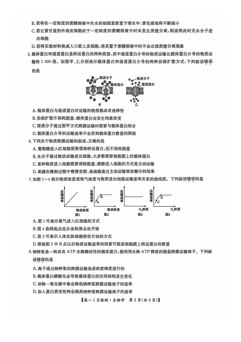 生物河南洛阳强基联盟2025-2026学年2028届高一上学期1月检测((1.4-1.5).pdf_第2页