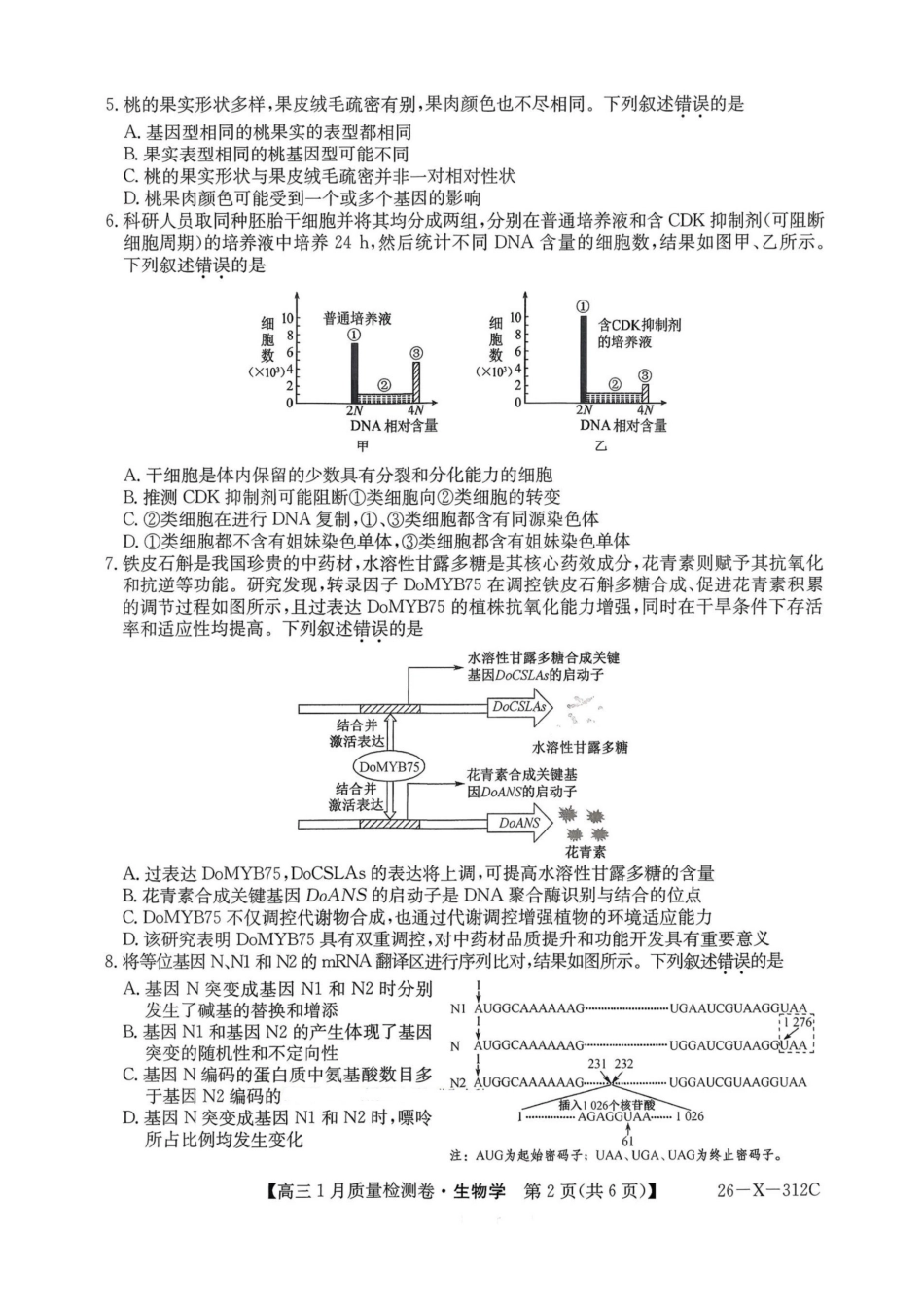 生物山西三晋卓越联盟2025-2026学年高三年级1月质量检测(26-X-312C)(1.14-1.15).pdf_第2页