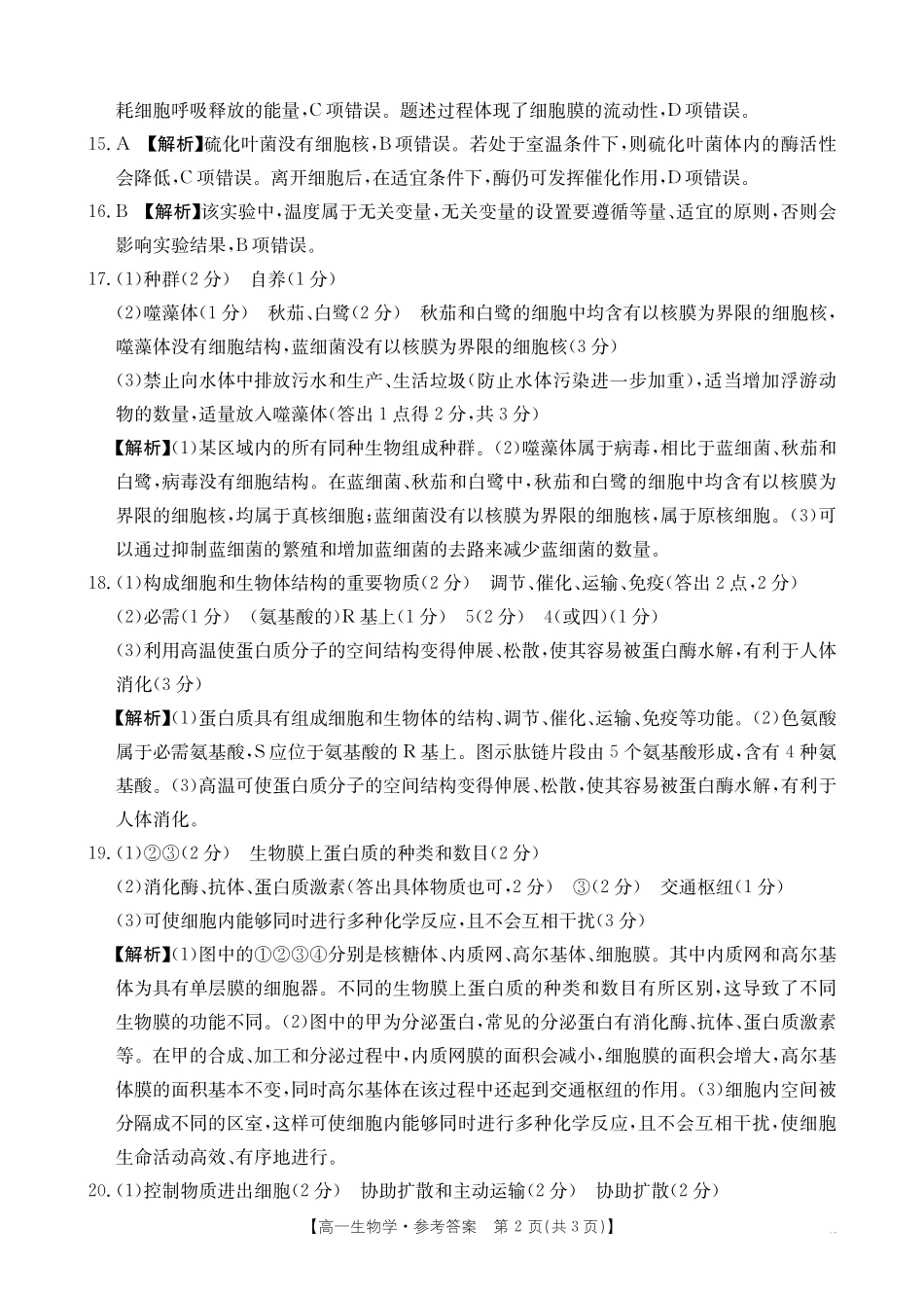 生物试卷(26-11-149A)答案广东金太阳2028届高一上学期12月联考(26-149A)(12.18-12.19).pdf_第2页
