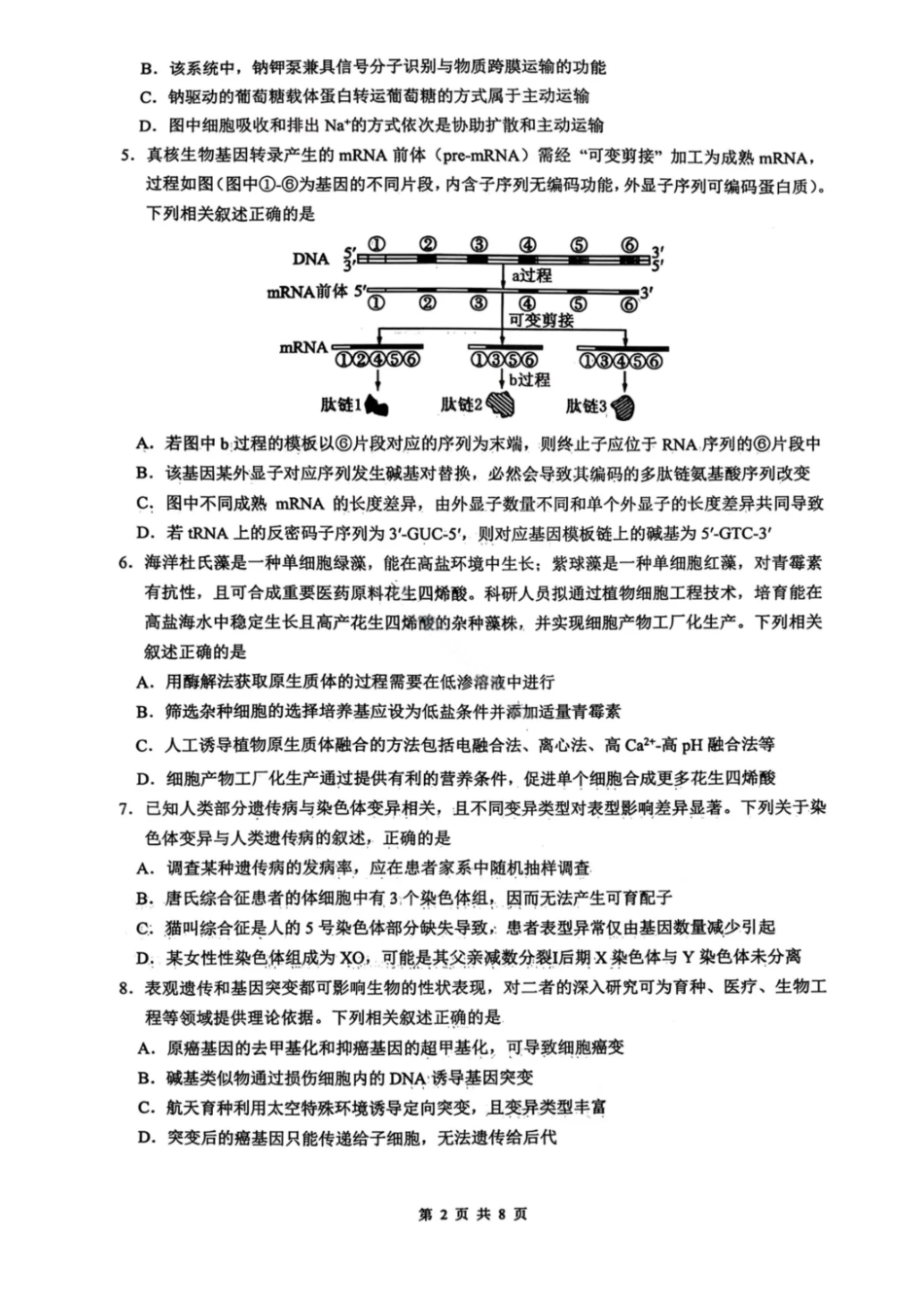 生物试卷-绵阳南山中学高2026届高三第五次教学质量检测.pdf_第2页