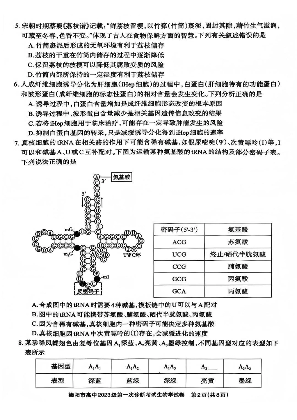 生物试卷四川德阳市、遂宁市、广元市、资阳市高毕业班中2023级(2026届)高三年级第一次诊断考试(遂宁广元德阳一诊资阳二诊)(12.22-12.24).pdf_第2页