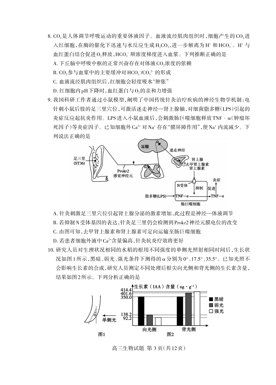 泰安市2026届高三上学期1月期末考试生物+答案.pdf_第3页