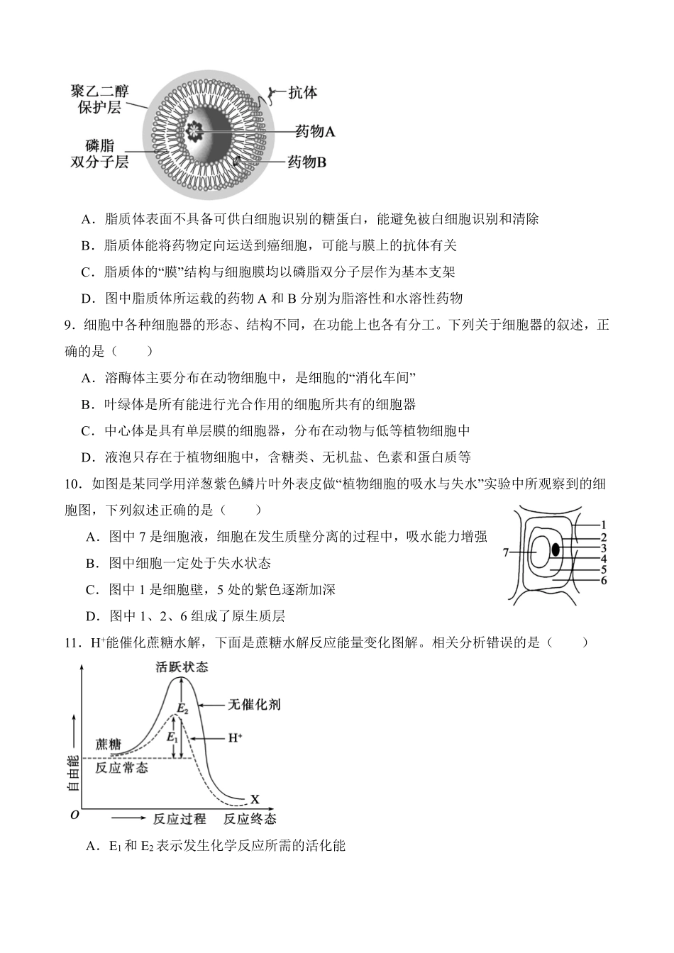 仪陇中学高一生物12月月考卷1_20251222095854.pdf_第3页
