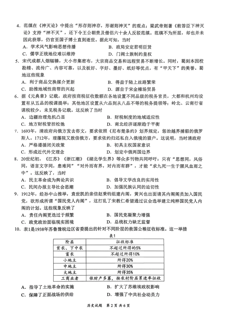 宜宾市普通高中2023级第一次诊断性测试历史.pdf_第2页