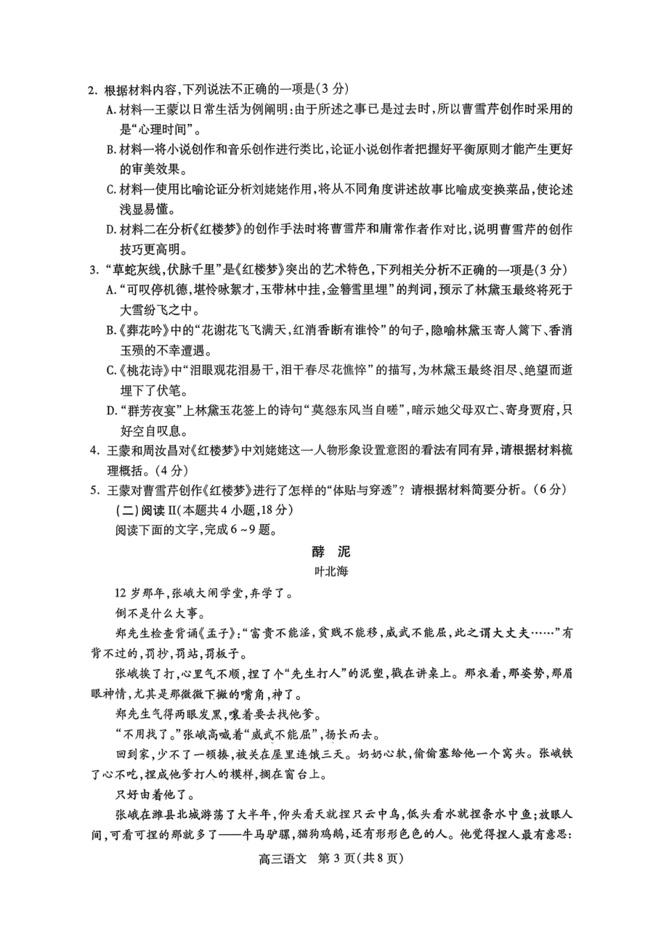 语文试卷四川乐山市高中2023级(2026届)高三年级第一次调查研究考试(乐山一调)(12.28-12.30).pdf_第3页
