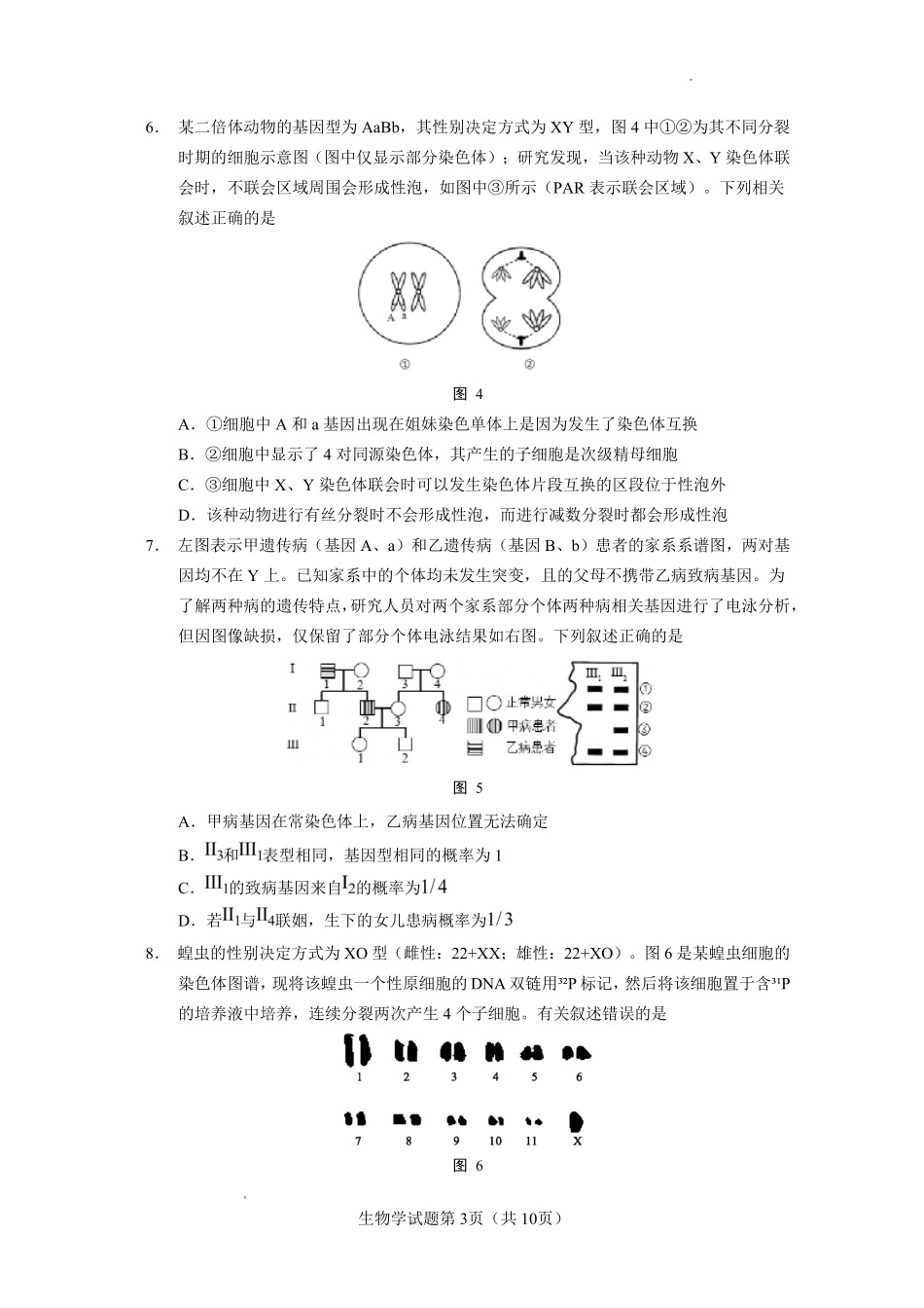 玉溪一中2025一2026学年上学期高三适应性测试（十）生物.pdf_第3页