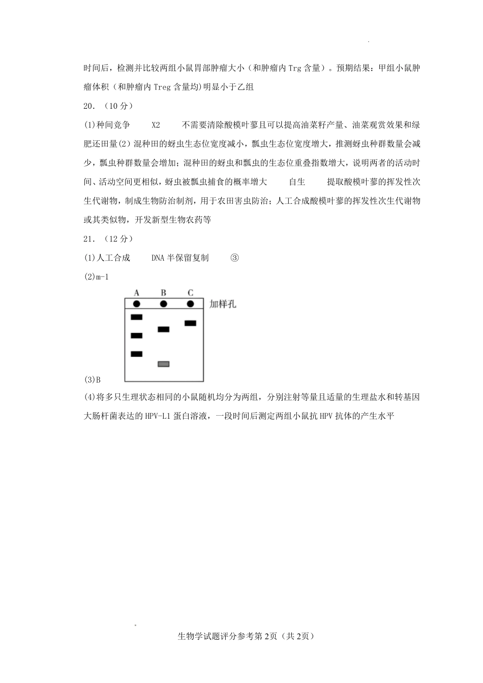 玉溪一中2025一2026学年上学期高三适应性测试（十）生物答案.pdf_第2页
