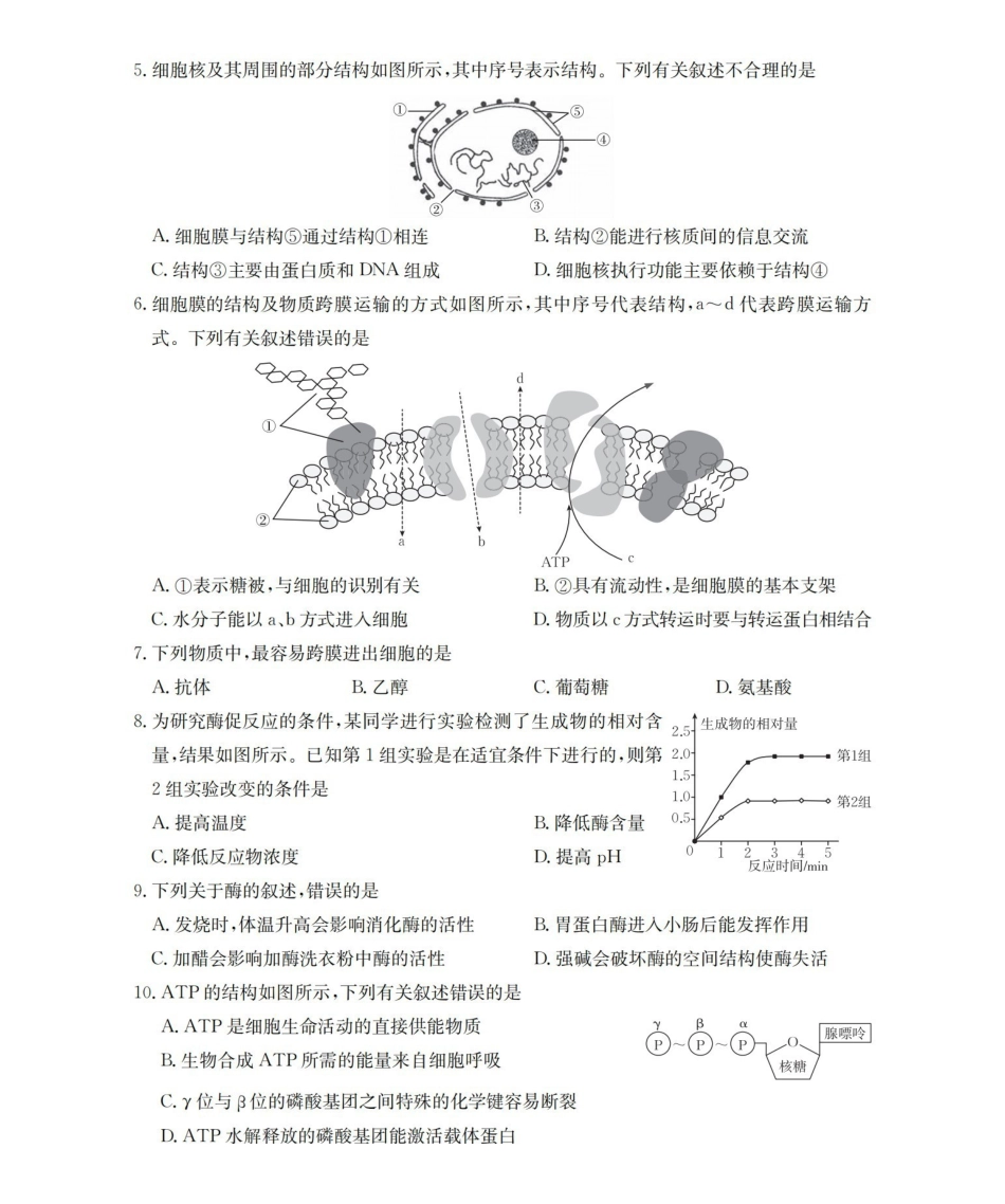 云南2028届高一上学期12月联考（26-002A）生物.pdf_第2页