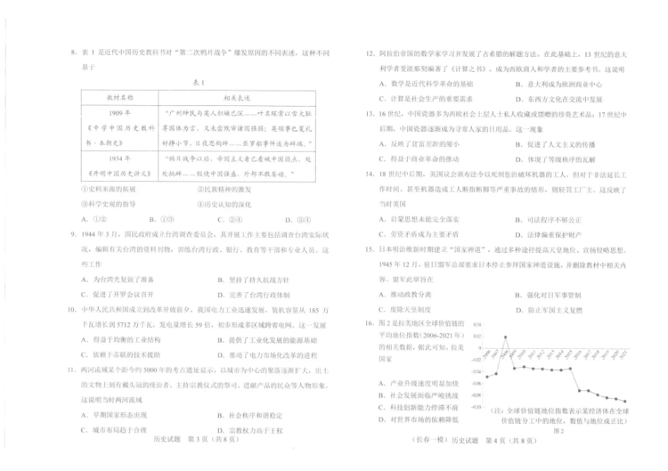 长春市2026届高三质量监测(一)历史.pdf_第2页