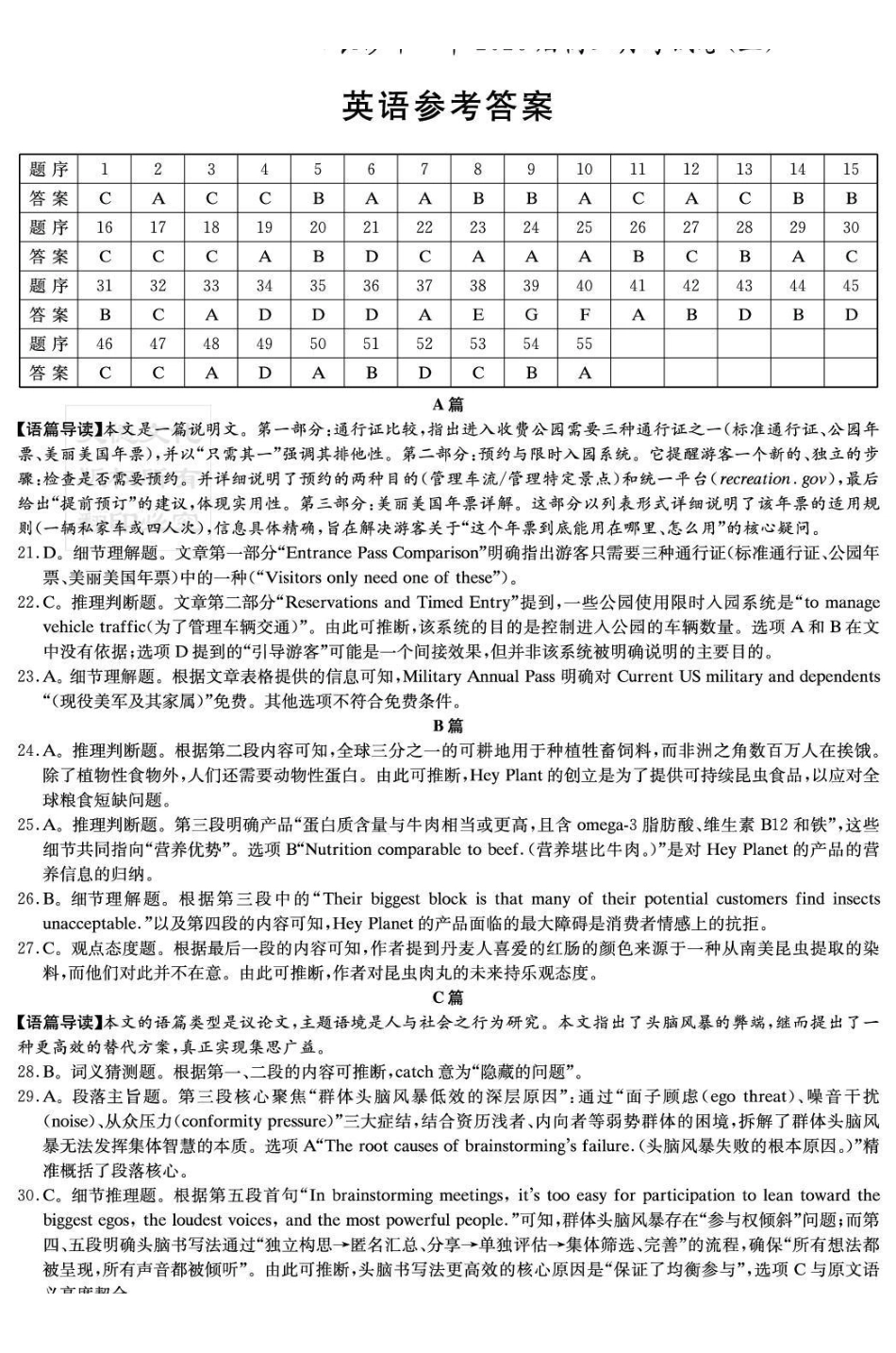 长沙市一中2026届高三月考试卷（五）英语答案.pdf_第1页