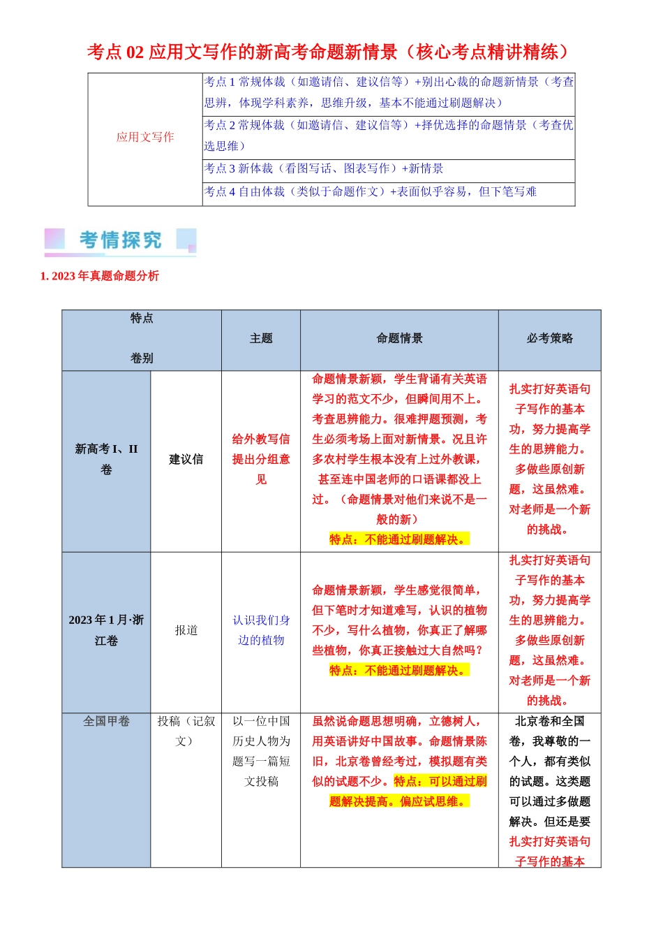 考点02 应用文写作的新高考命题新情景（教师版）.docx_第1页