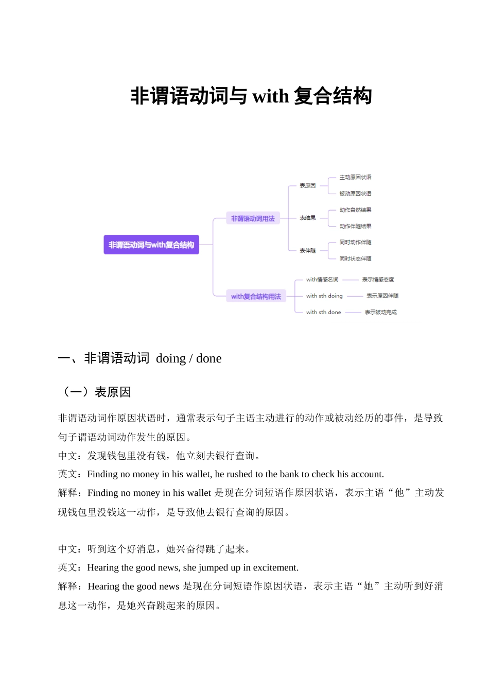 01 读后续写高频语法：非谓语动词 doing ,done与with复合结构（教师版）-7页.docx_第1页
