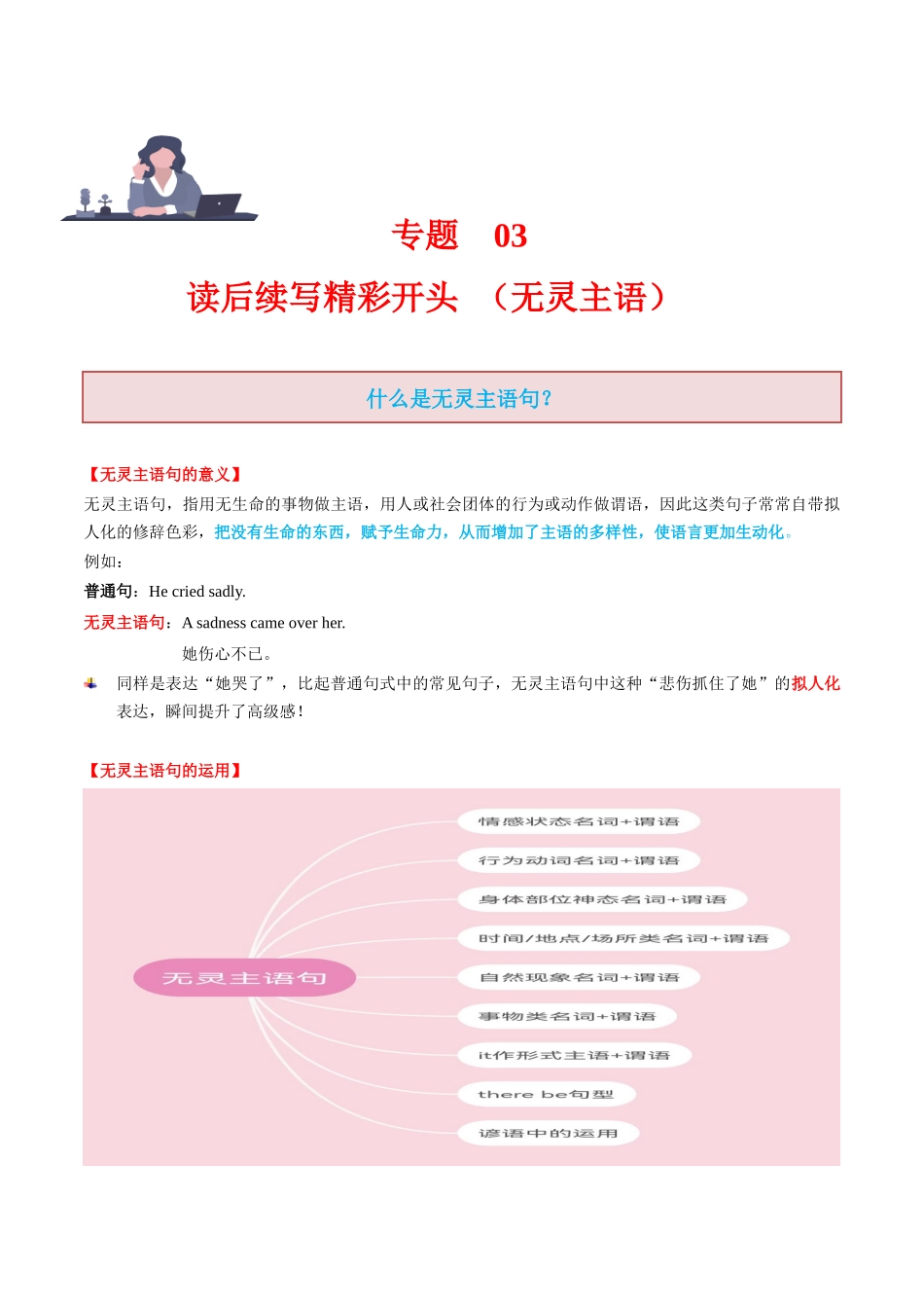 专题 03 读后续写之 精彩开头 （无灵主语-—如何写出高级的读后续写夺分句）高分突破+万能金句.docx_第1页