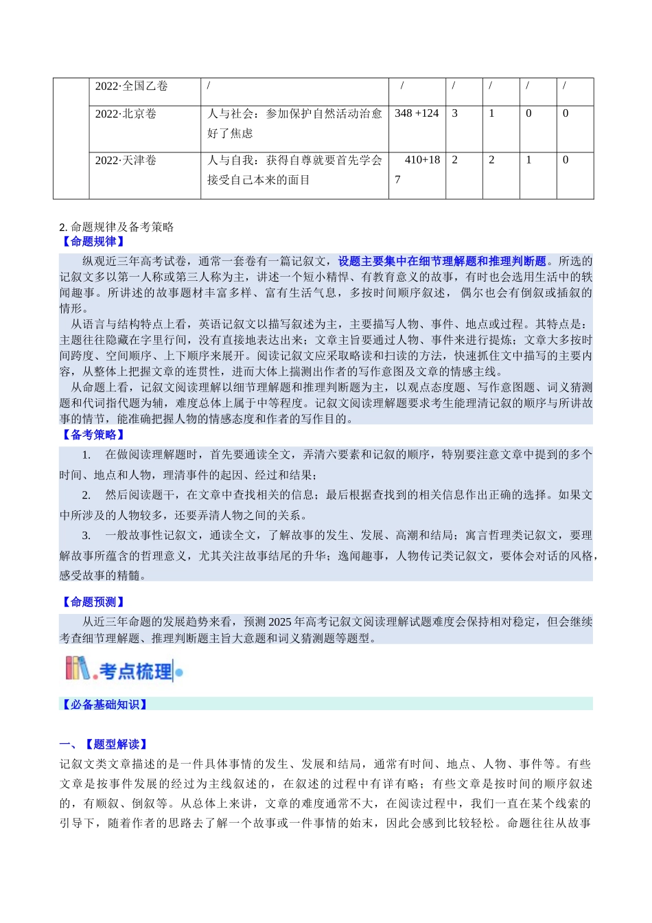 考点22 阅读理解记叙文（核心考点精讲精练）-（新高考通用）（学生版） .docx_第2页