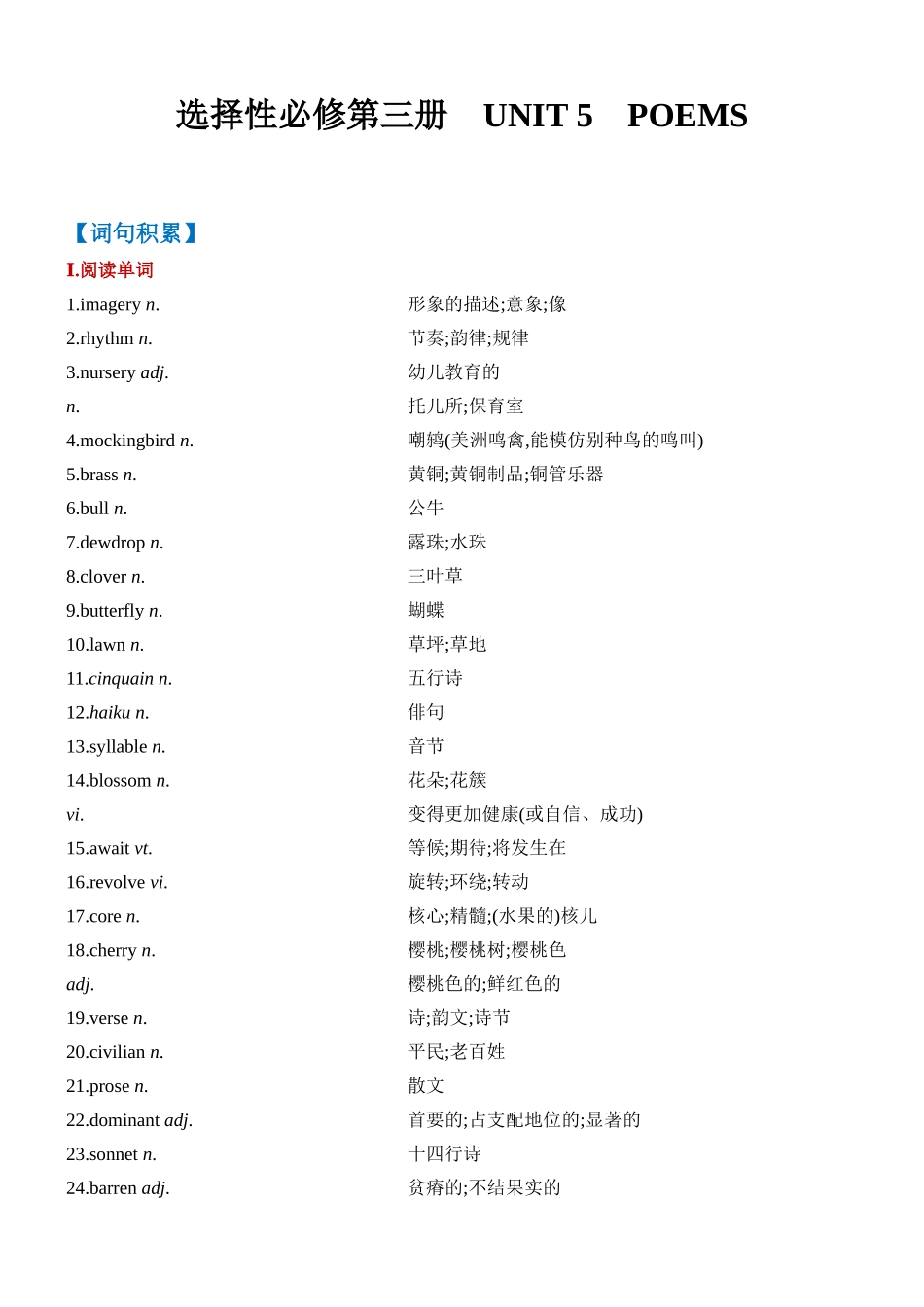 Unit 5 Poems 一轮复习 导学案.docx_第1页