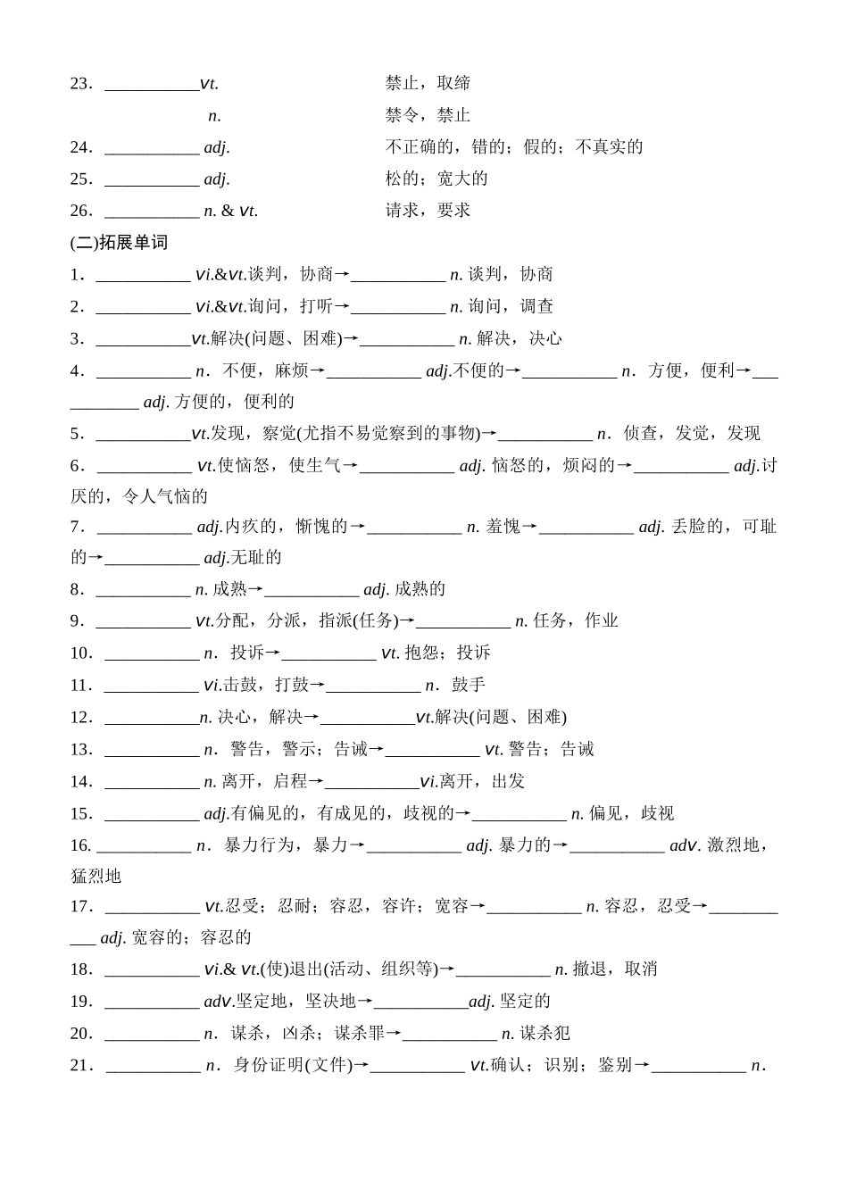 Unit 11 Conflict and compromise（核心单词+词形转换+词汇精讲+熟词新意+写作迁移）-年高三一轮名校培优筑基复习方案(北师大2019) 原卷版.docx_第2页