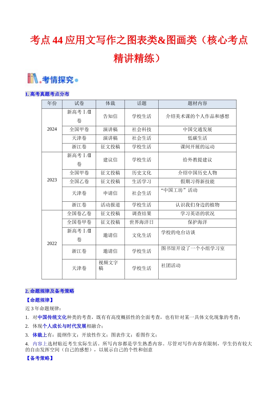 考点44 应用文写作之图画类和图表类（ 核心考点精讲精练）（教师版）.docx_第1页