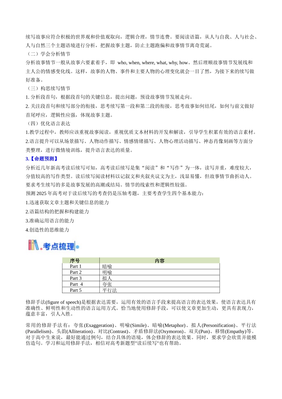 考点52 读后续写常用修辞手法（ 核心考点精讲精练）（教师版）.docx_第2页