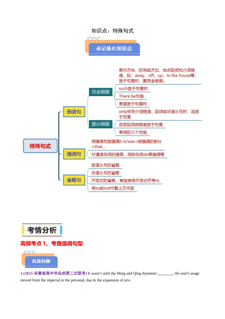 查漏知识 专题05 特殊句式(思维导图+高频考点+必备知识+模拟新题+押题预测)（学生版）.docx_第2页