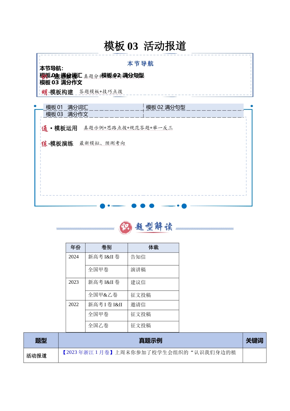 模板03 活动报道-原卷版（答题模板）.docx_第1页