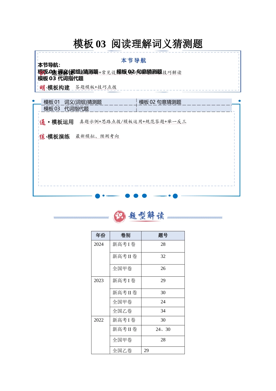 模板03 阅读理解词义猜测题-原卷版（答题模板）.docx_第1页