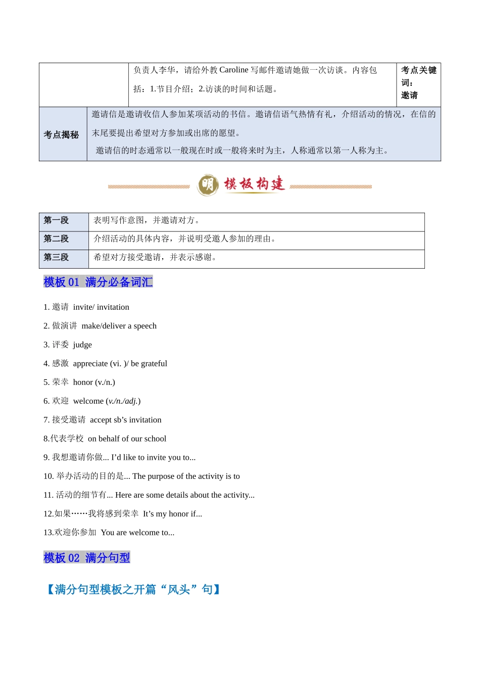 模板04 邀请信 -原卷版（答题模板）.docx_第2页