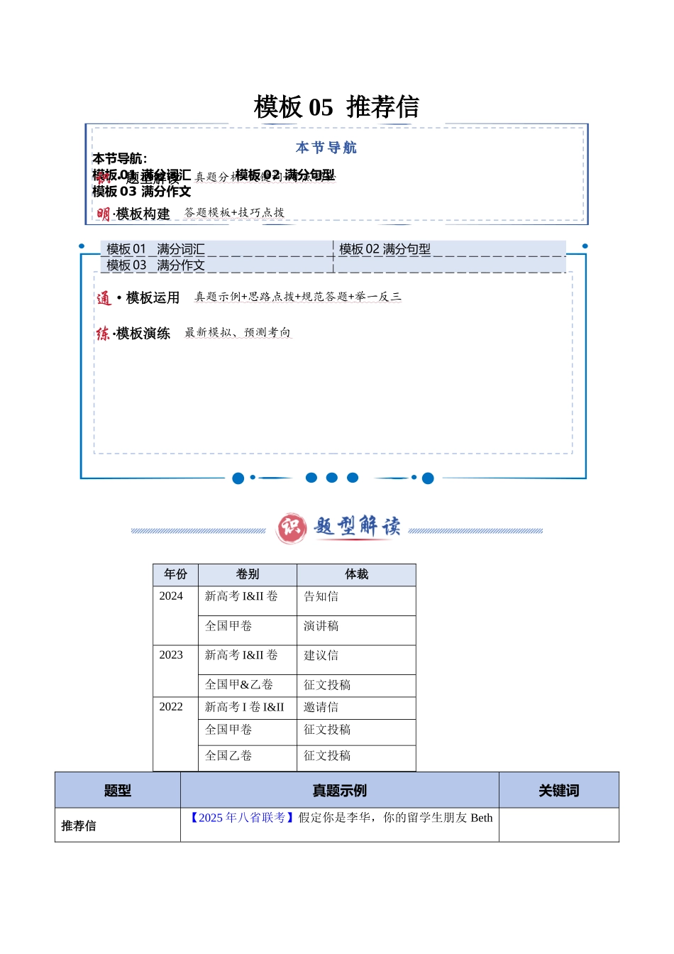 模板05 推荐信 -解析版（答题模板）.docx_第1页