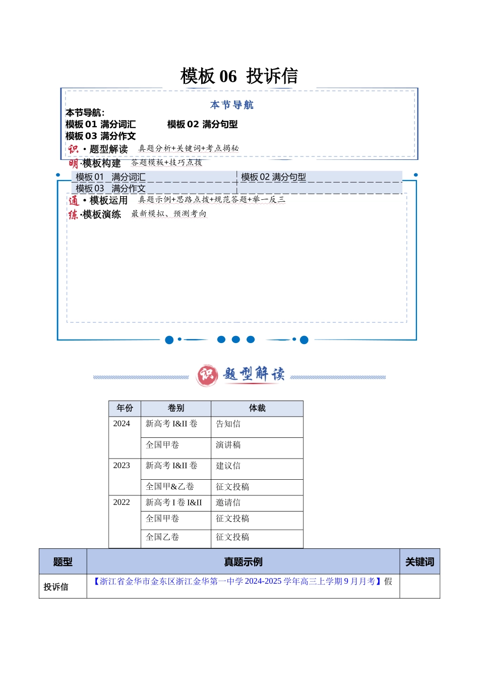 模板06 投诉信 -解析版（答题模板）.docx_第1页
